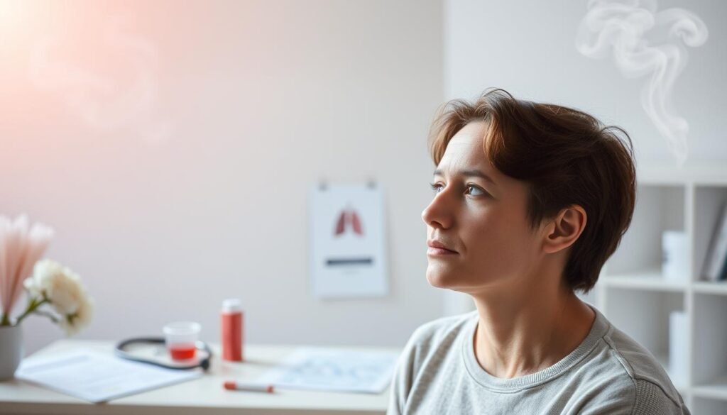 Common symptoms of lung cancer including coughing and shortness of breath