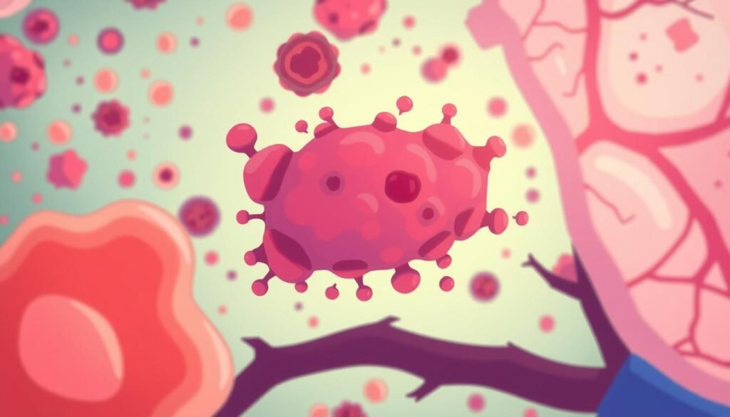 The process of malignant cell growth in the lungs