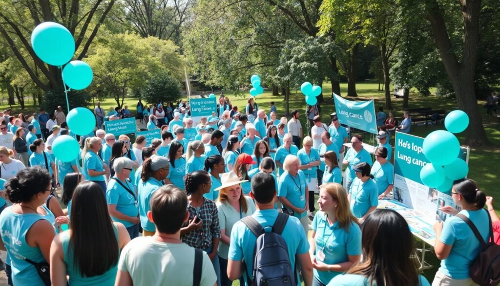 Turquoise Takeover representing lung cancer awareness through community involvement