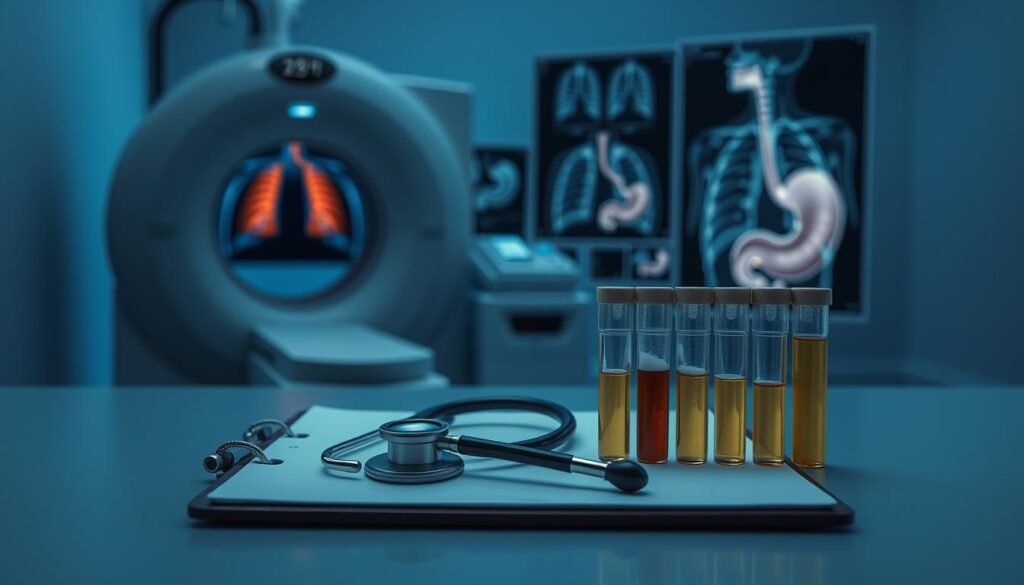 diagnostic tests for lung cancer and stomach pain