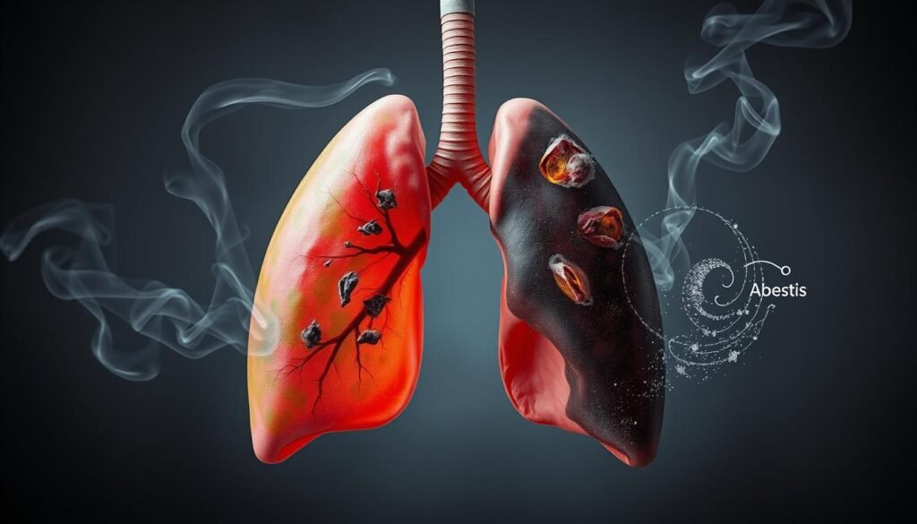 lung cancer and asbestosis risks related to smoking and asbestos exposure