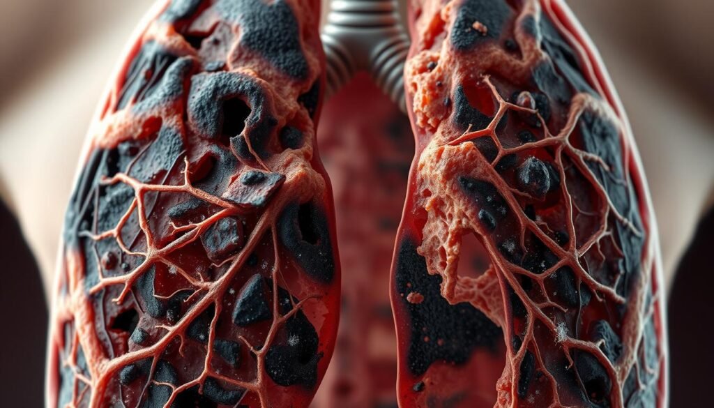 lung damage caused by asbestos fibers