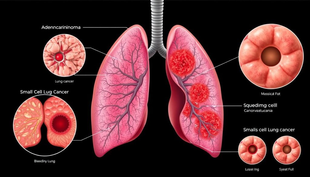 the most common form of lung cancer that can form bleeding lesions.